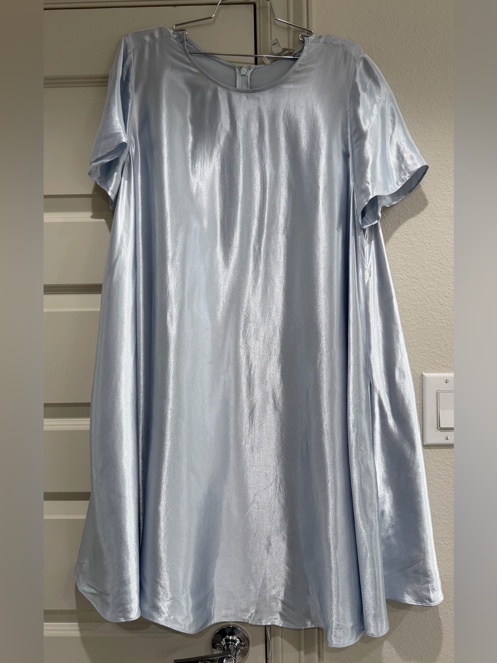 Banana Republic Aurelia Satin Short-Sleeve A-Line Dress in Light Blue L